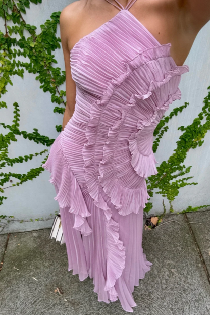 Paige | Dames Plissé Volant Halterneck Midi Jurk