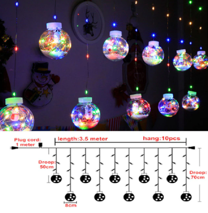 Kerstbolgloed – LED Gordijnverlichting met Afstandsbediening en 8 Lichtstanden