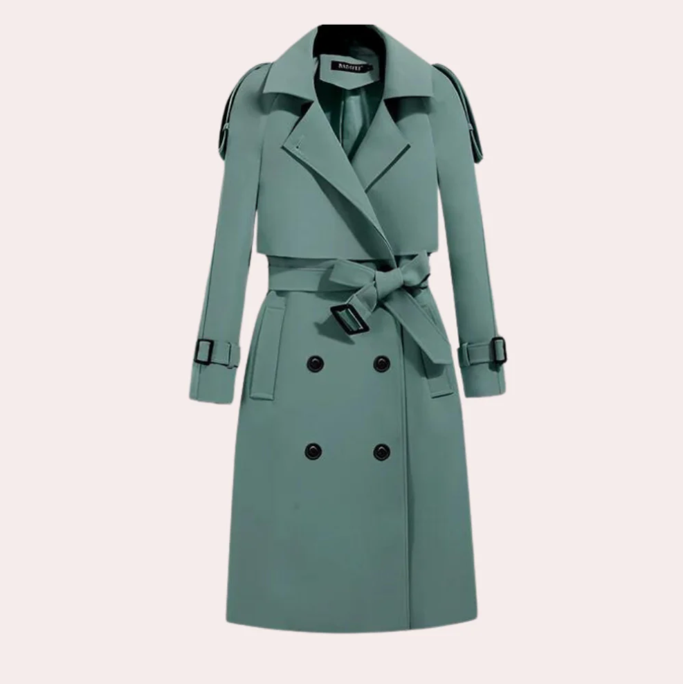 Dames Lange Trenchcoat met Klassieke Kraag en Ceintuur