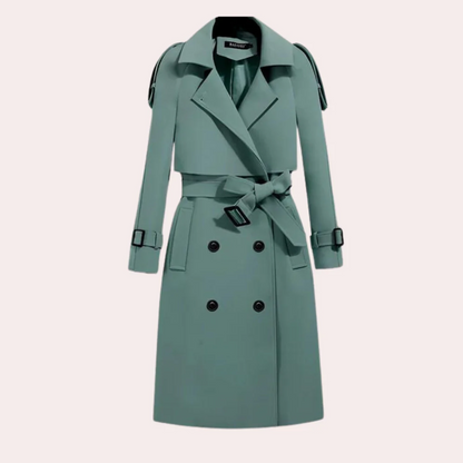 Dames Lange Trenchcoat met Klassieke Kraag en Ceintuur