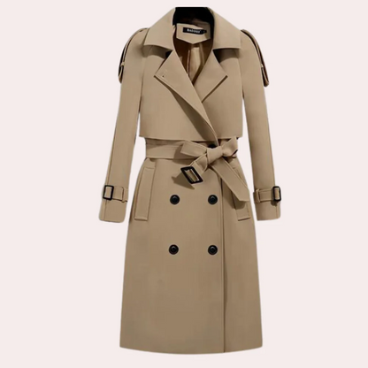 Dames Lange Trenchcoat met Klassieke Kraag en Ceintuur