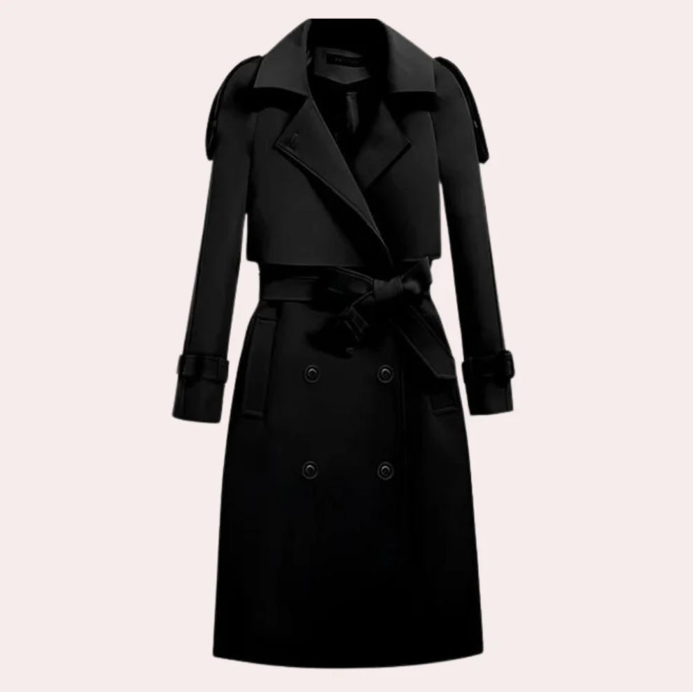 Dames Lange Trenchcoat met Klassieke Kraag en Ceintuur