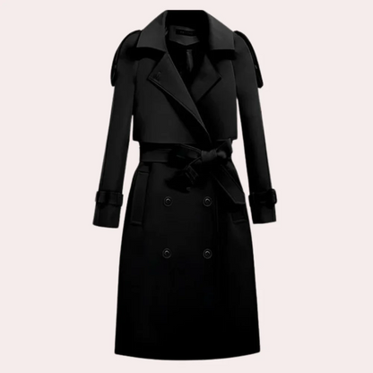 Dames Lange Trenchcoat met Klassieke Kraag en Ceintuur