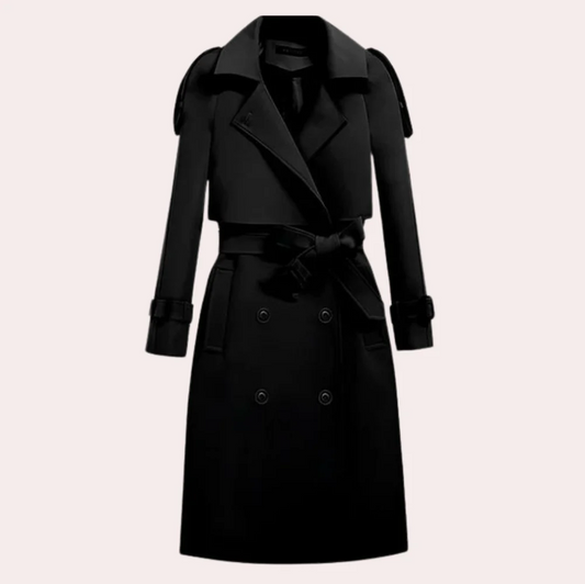 Dames Lange Trenchcoat met Klassieke Kraag en Ceintuur