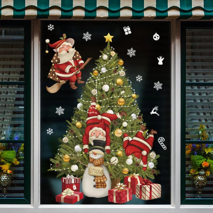 Raamdecoratie - Feestelijke decoratie met kerstman en dieren voor een gezellige kerst