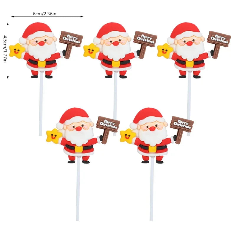 Kerstman Cake Toppers Set van 5 voor Cupcakes en Kerstgebak