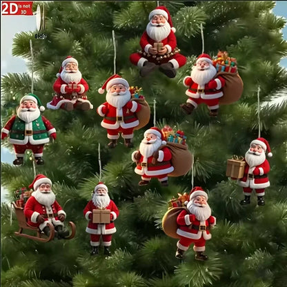 Houten Kerstman Hangers Kerstmanora – Set van 10 Kerstdecoraties