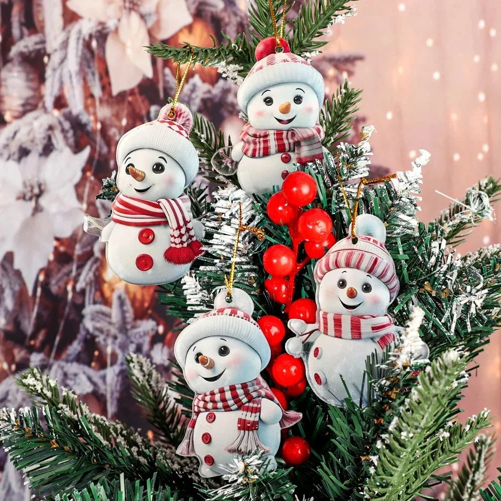 Sneeuwpret – Set van 5 Sneeuwpop Kersthangers voor de Kerstboom