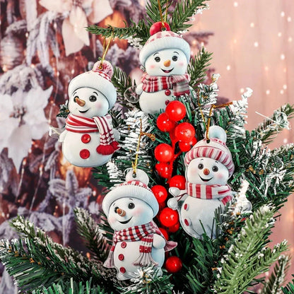 Sneeuwpret – Set van 5 Sneeuwpop Kersthangers voor de Kerstboom