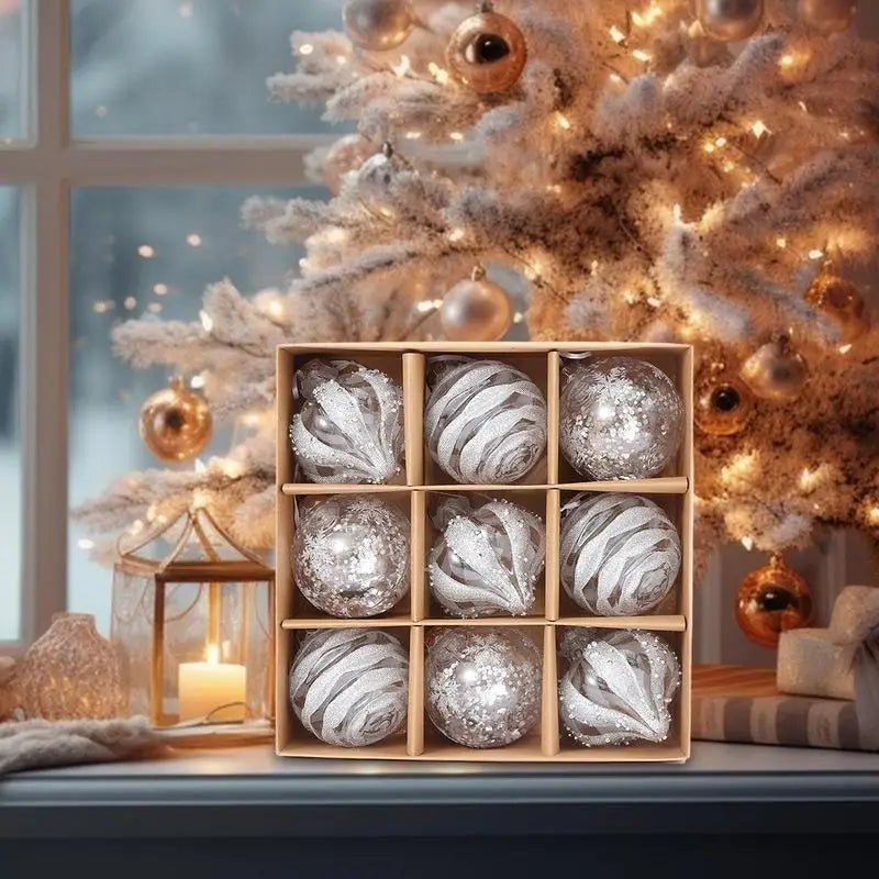 Sneeuwsterfeest – Set van 9 kerstboomornamenten met sneeuwvlokken, 10 cm