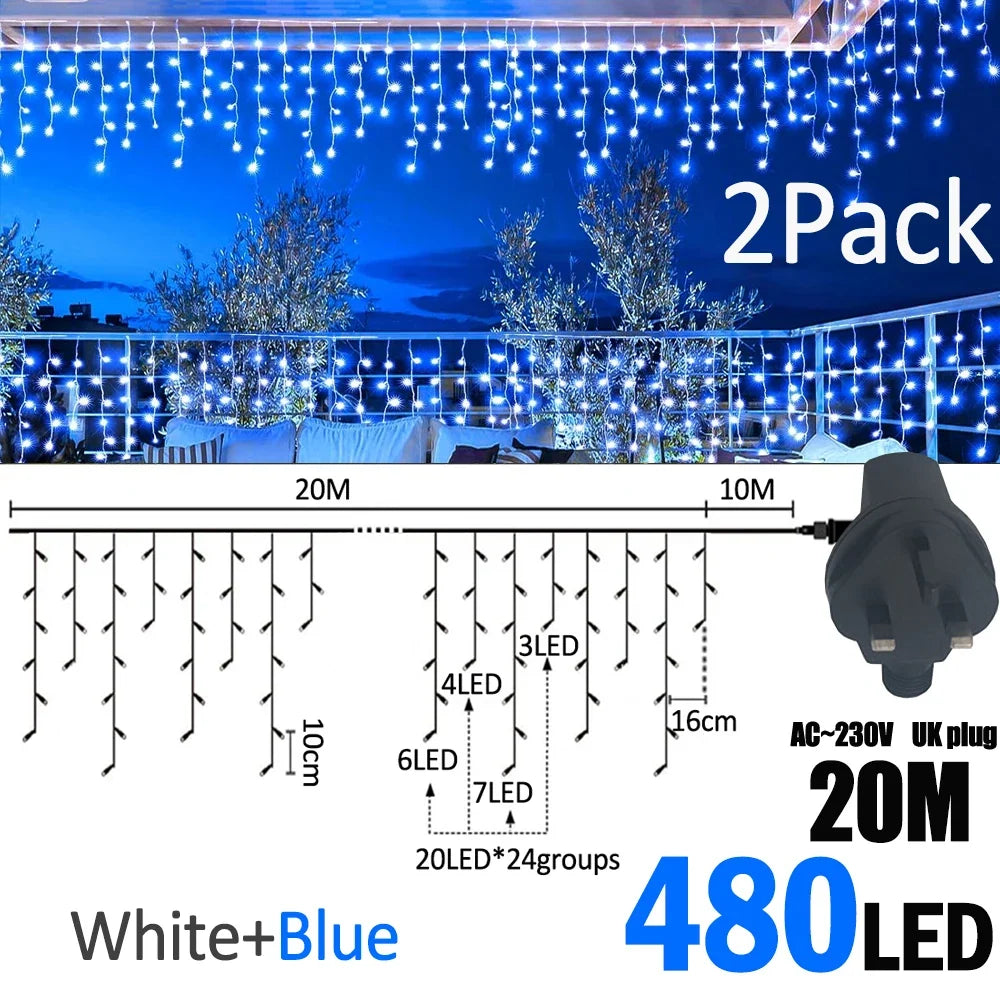 IJslicht Aurora – LED IJspegel Kerstverlichting 20 m met 480 LED's