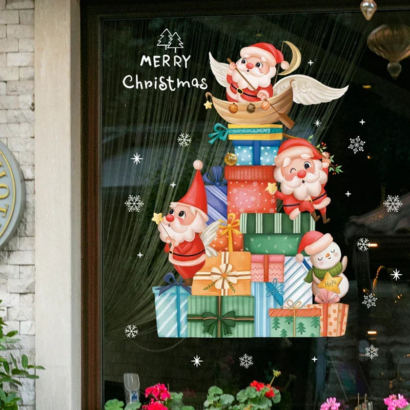 Raamdecoratie - Feestelijke decoratie met kerstman en dieren voor een gezellige kerst
