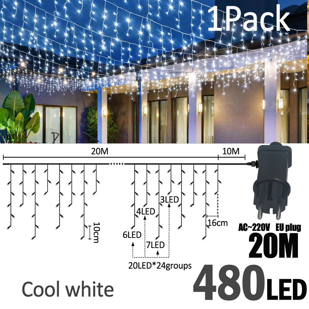 IJslicht Aurora – LED IJspegel Kerstverlichting 20 m met 480 LED's