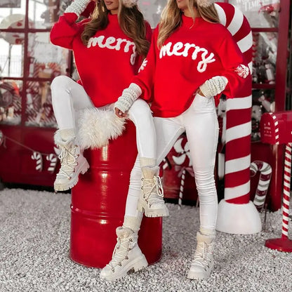 Rode Kersttrui Dames – Hoge Hals met Sneeuwvlok en Feestelijke Tekst