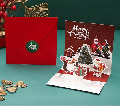 3D Kerstkaarten – Kerstman Wenskaarten met Enveloppen