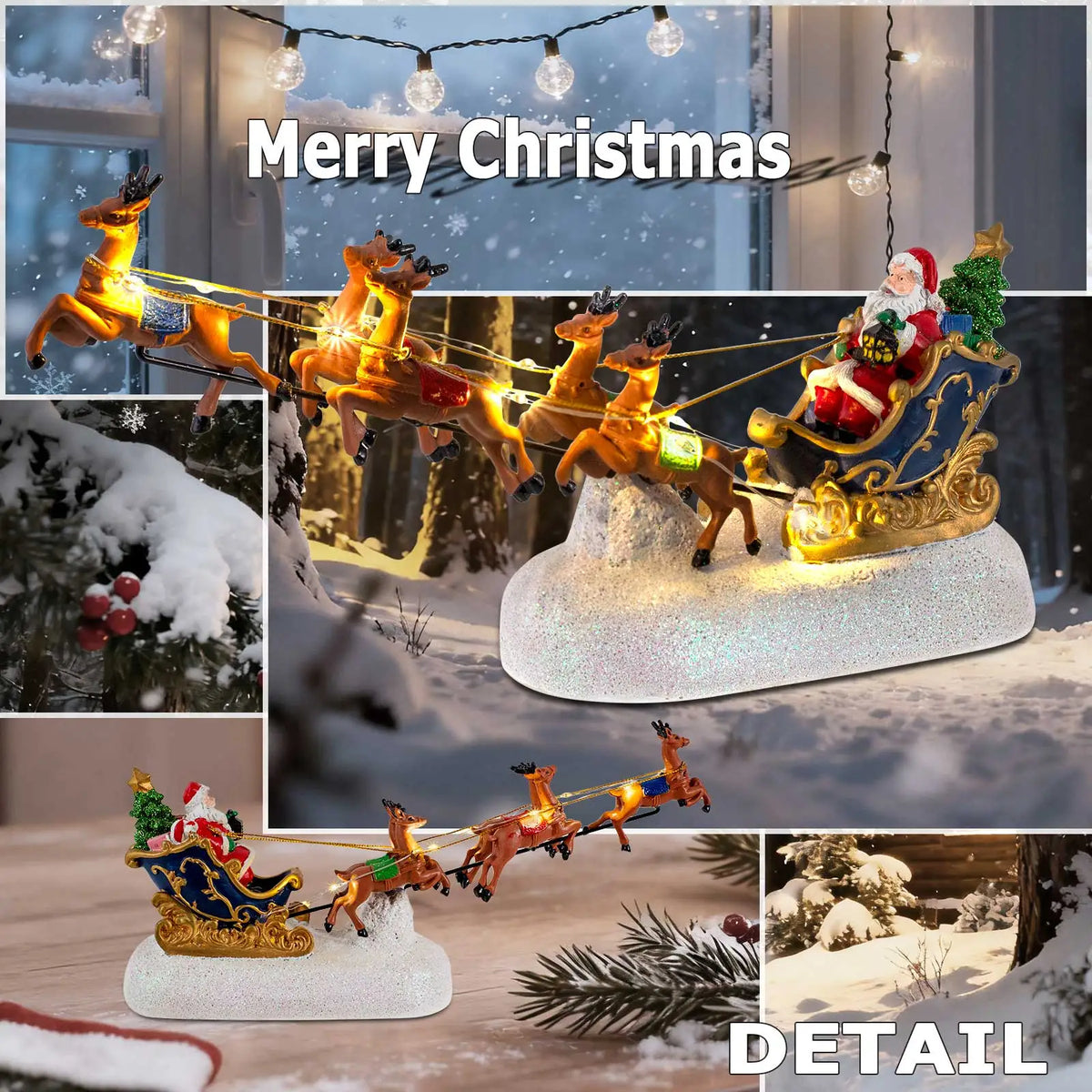 Kerstslee Rudolf – Kerstman met Rendieren en LED-verlichting voor Kerstdorp