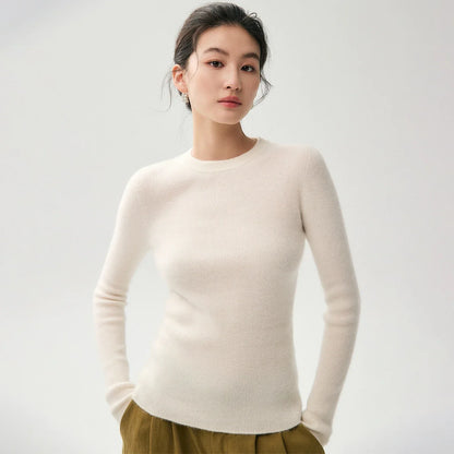 Dames Geribbelde Trui met Ronde Hals en Slim Fit