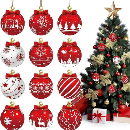 Kerstboom Hangers – Set van 12 Rode en Witte Kerstornamenten