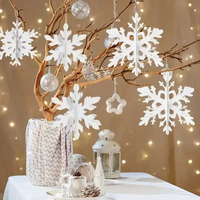 3D Sneeuwvlok Kersthangers – Set van 6 Decoratieve Ornamenten