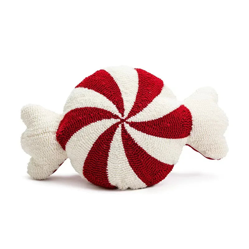 Kerst Snoepkussen in Rood-Wit, Decoratief Kussen voor Bank of Bed