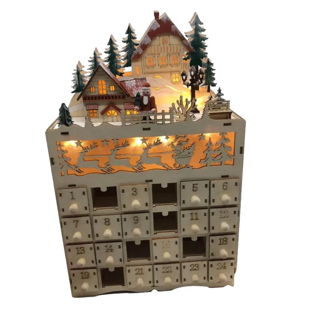 Houten Adventskalender Rendierdorp met 24 Laden voor Kerst