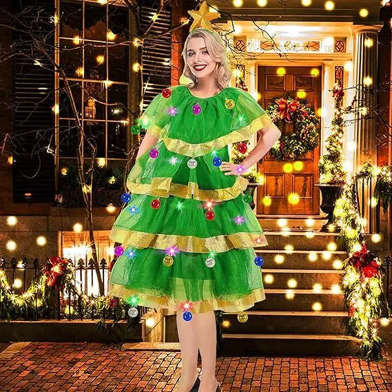 Kerstboom Bella – Dames Kerstkostuumset met Rok, Hoofdband en Bellen
