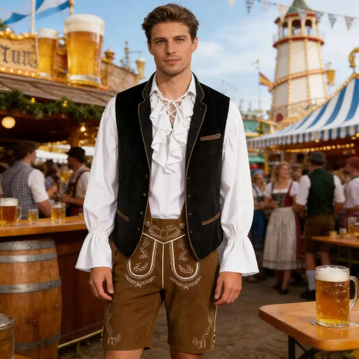 Heren Oktoberfest set met vest, shirt en broek - Trachten geïnspireerde feestkleding