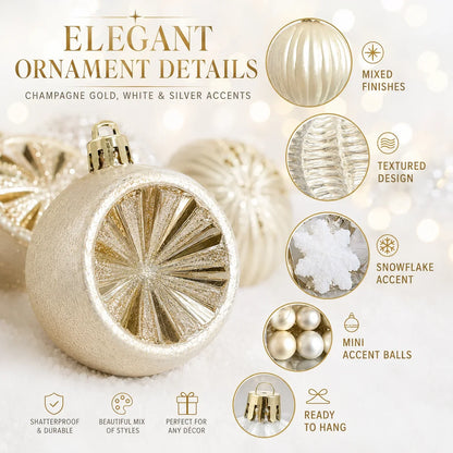 Goudwit Kerstglans – Set van 40 Champagnegouden en Witte Kerstballen