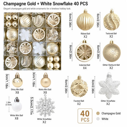 Goudwit Kerstglans – Set van 40 Champagnegouden en Witte Kerstballen