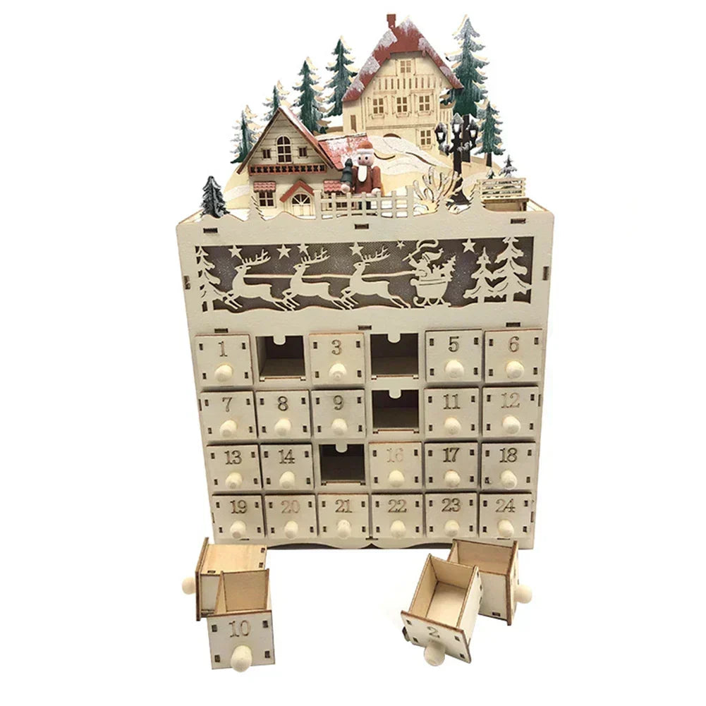 Houten Adventskalender Rendierdorp met 24 Laden voor Kerst