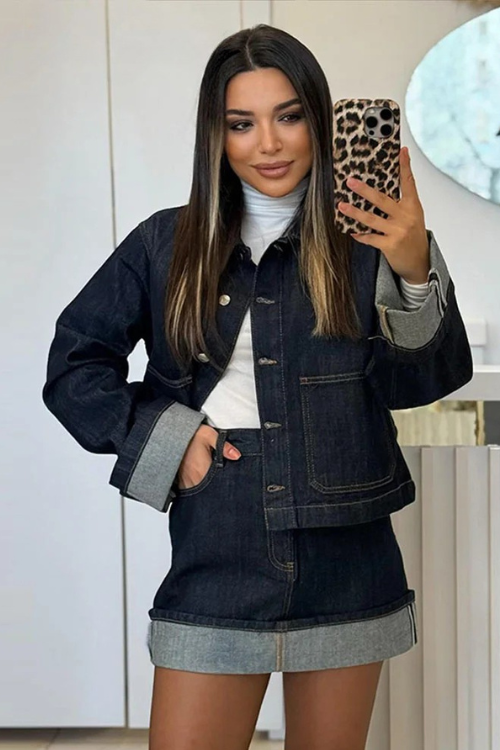 Deniva Dames Denim Set met Cropped Jack en Minirok