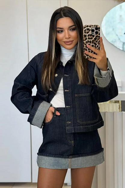 Deniva Dames Denim Set met Cropped Jack en Minirok