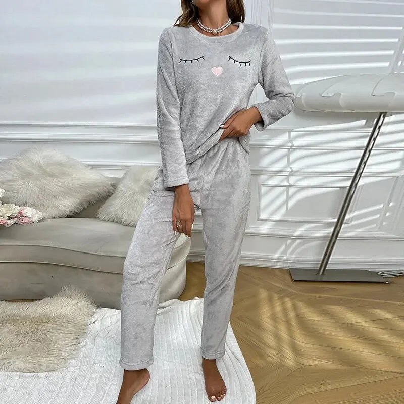 Dames Warme Pyjamaset 2-Delig – Zachte Nachtkleding met Lange Mouwen