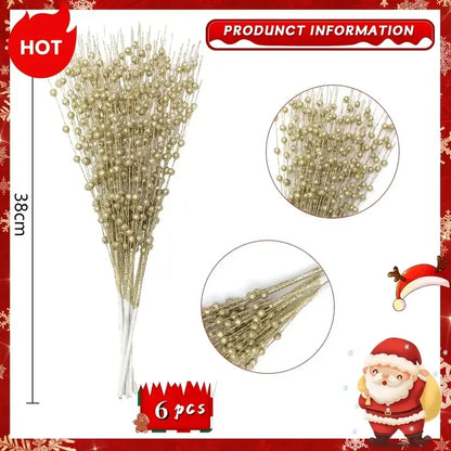 Goudbesia – Set van 6 Gouden Kerstbessen met Pailletten