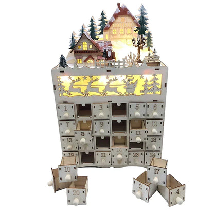 Houten Adventskalender Rendierdorp met 24 Laden voor Kerst