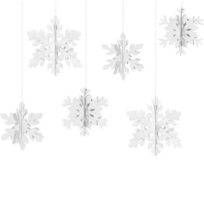 3D Sneeuwvlok Kersthangers – Set van 6 Decoratieve Ornamenten
