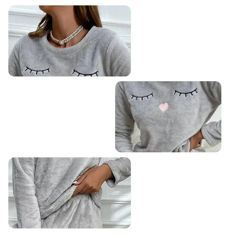 Dames Warme Pyjamaset 2-Delig – Zachte Nachtkleding met Lange Mouwen
