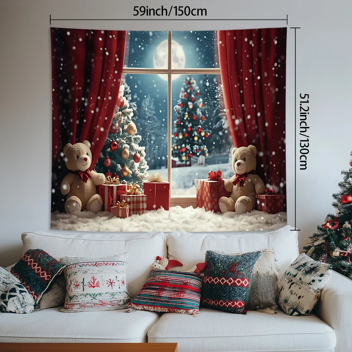 Kerstknuffel Wandtapijt – Feestelijke Kerstdecoratie met Beren