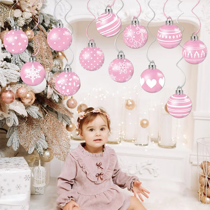 Rosavelle – Roze en Witte Hangende Kerstdecoratie met 12 Spiralen