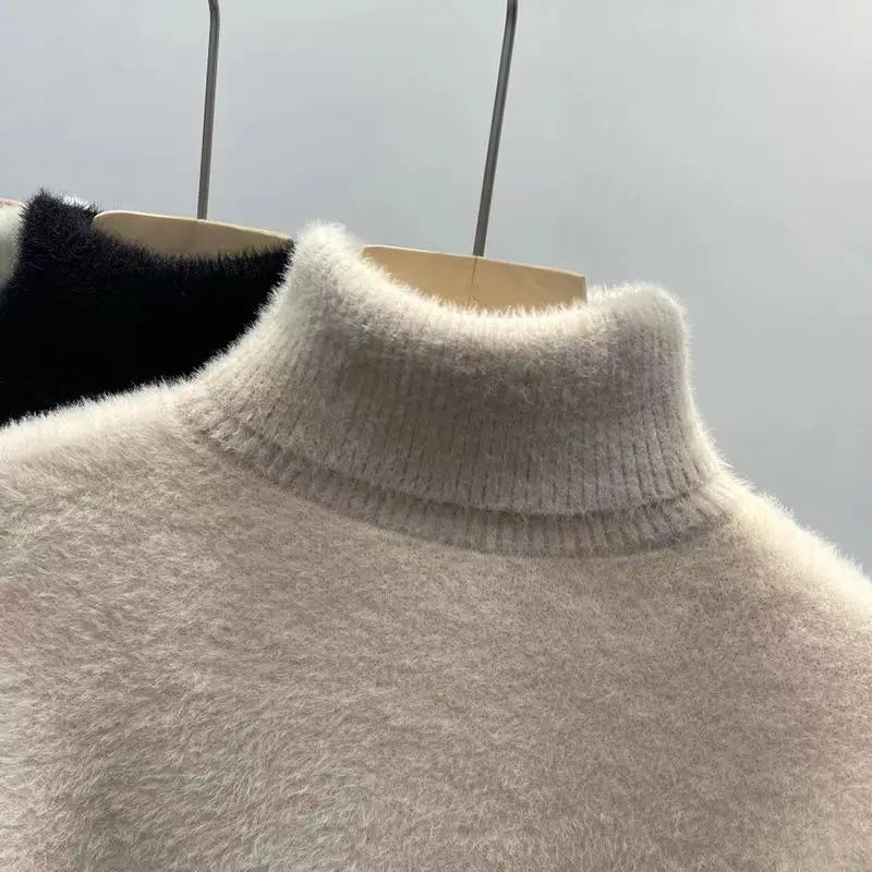 Zachte Hoge Hals Trui voor Dames in Fluffy Materiaal, Lange Mouwen