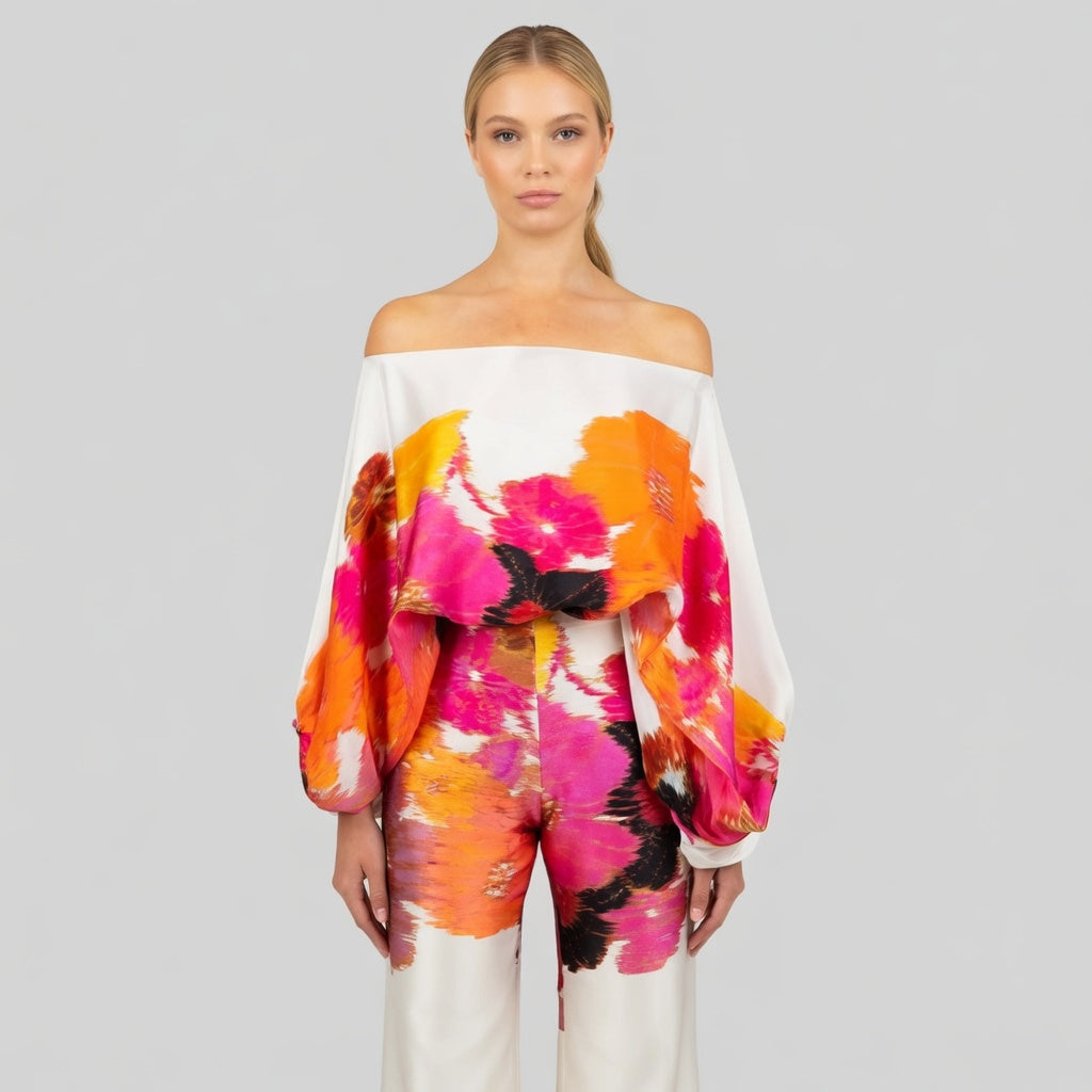 Satijnglans Off-Shoulder Set Dames Elegant Patroon Tweedelig