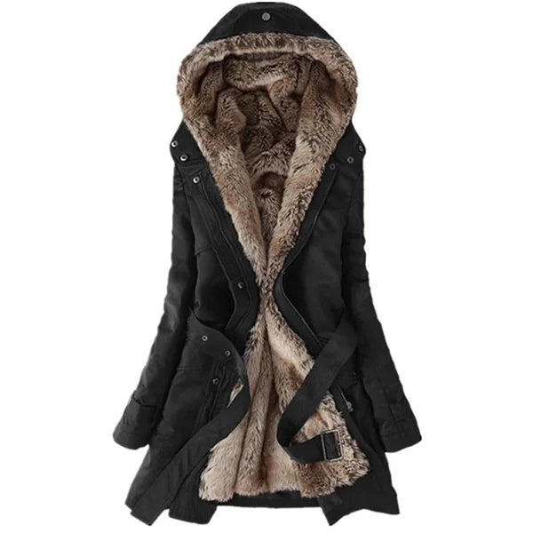 Dames Winterjas met Capuchon – Lange Jas met Verstelbare Taille
