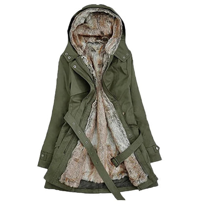 Dames Winterjas met Capuchon – Lange Jas met Verstelbare Taille