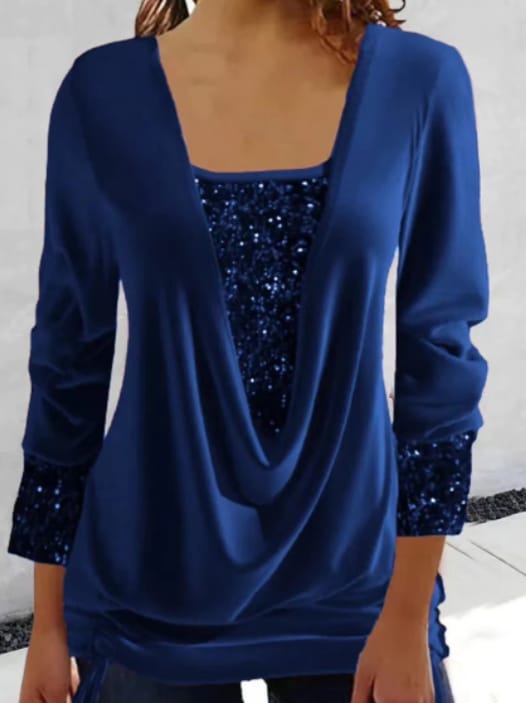 Livia Dames Feestblouse met Watervalhals en Pailletten