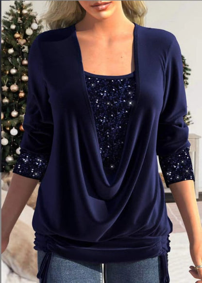 Livia Dames Feestblouse met Watervalhals en Pailletten