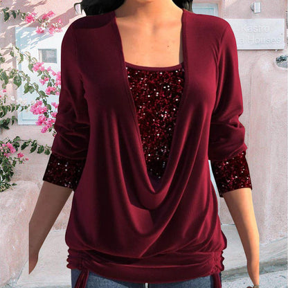 Livia Dames Feestblouse met Watervalhals en Pailletten