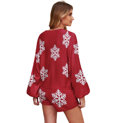 Dames Kerstpyjama – 2-Delige Set met Sneeuwvlokpatroon