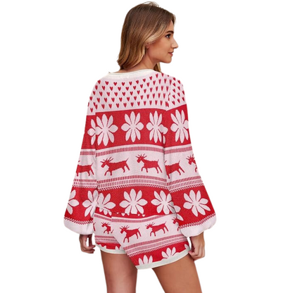 Dames Kerstpyjama – 2-Delige Set met Sneeuwvlokpatroon