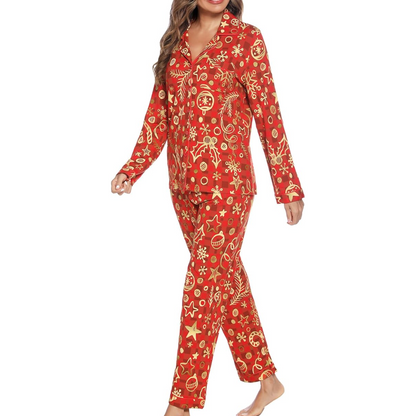 KerstKnus Dames Kerstpyjama Set met Blouse en Lange Broek
