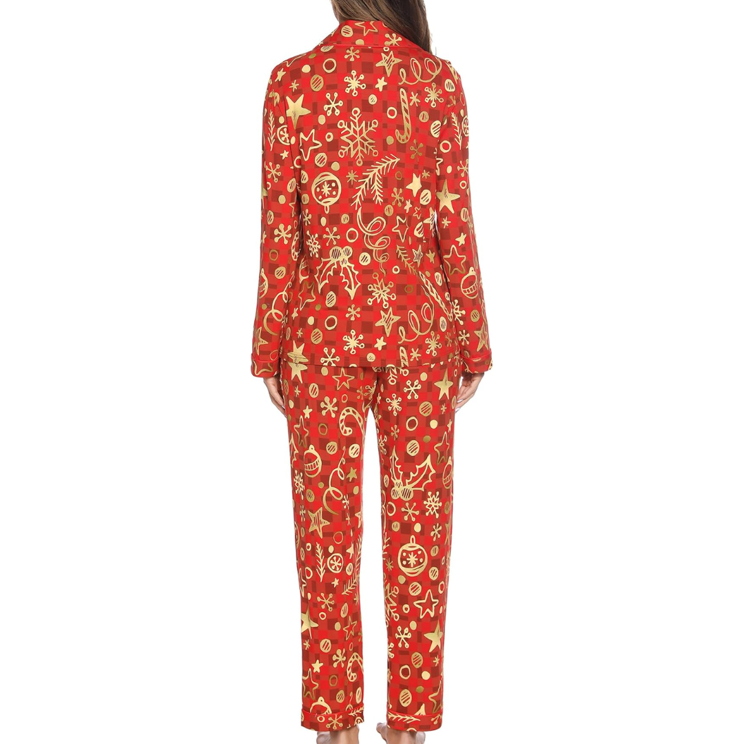 KerstKnus Dames Kerstpyjama Set met Blouse en Lange Broek